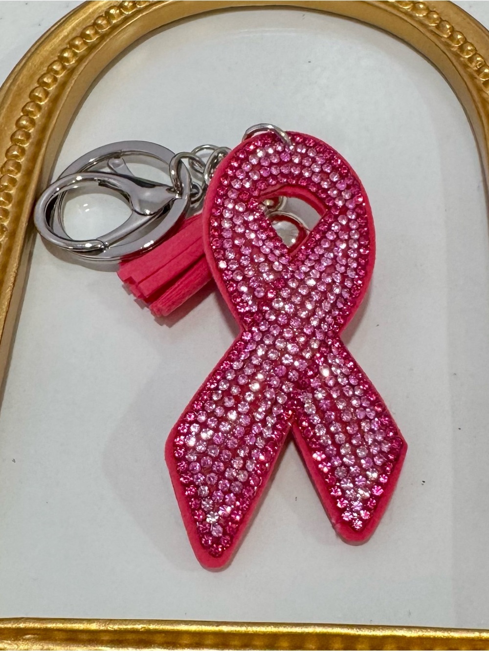 New Pink Crystal Ribbon Keychain/ Bag Charm